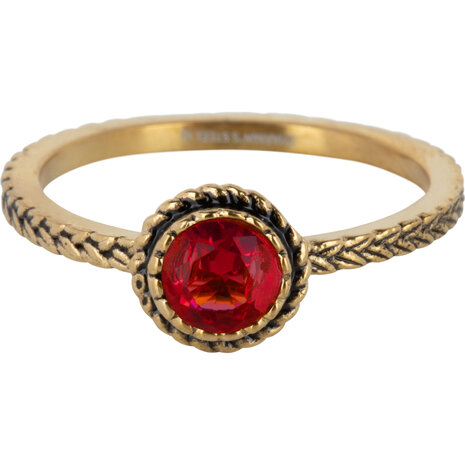 Charmin's Goudkleurige Ring Birthstone Januari Garnet Rode Kristal Iconic Vintage R1101 