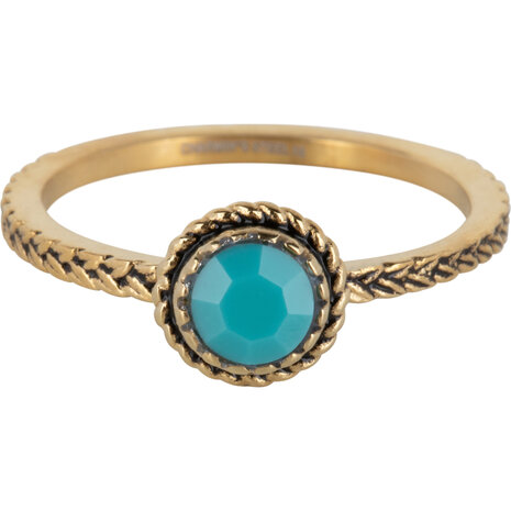 Charmin's Goudkleurige Ring Birthstone December Turkoois Kristal Staal Iconic Vintage R1100