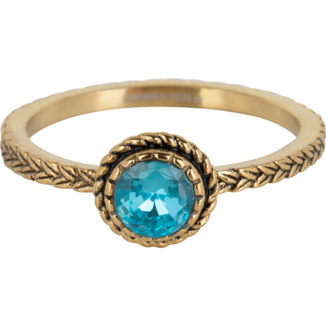 Charmin's Goudkleurige Ring Birthstone Maart LichtBlauwe Kristal Staal Iconic Vintage R1094