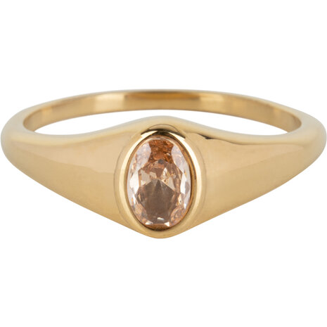 Charmin’s R1091 Birthstone zegelring November Oval Champagne Topaz Stone Goldplated
