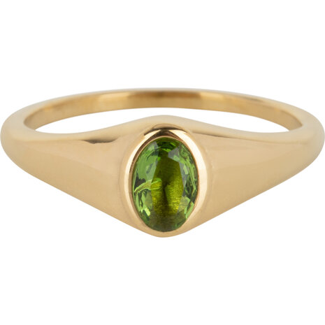 Charmin’s R1088 Birthstone zegelring August Green Peridot Oval Stone Goldplated