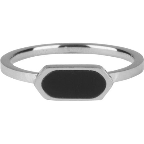 R671 Fashion Seal Squared Oval Shiny Steel with Black Stone