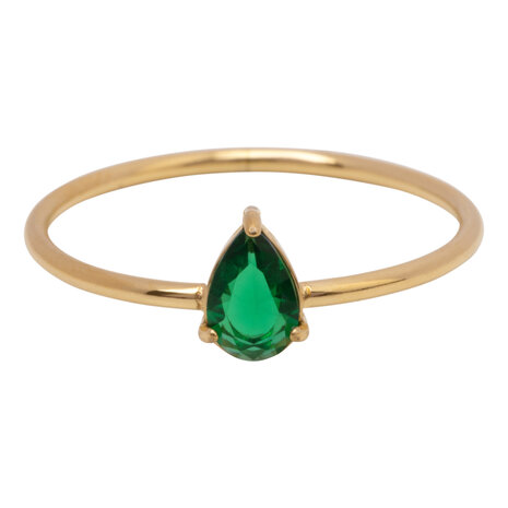 Charmin's Goudkleurige Ring met Druppelvormig Donker Groen Kristal Steentje R1751 – Groene Luxe 