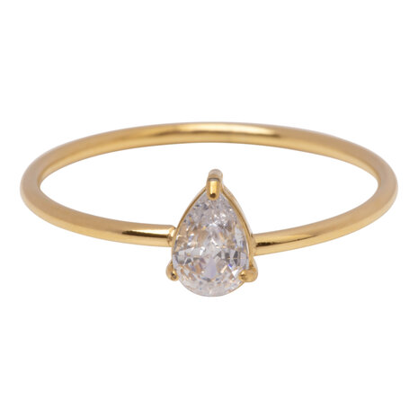 Charmin's Gold-Colored Ring with Teardrop Shape White Crystal Stone R1743 – Timeless Elegance