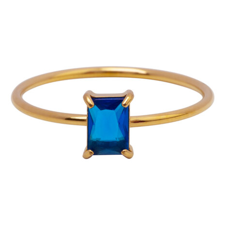 Charmin's Goudkleurige Ring Rechthoekig Donkerblauw Steentje R1728 – Nachtelijke Chic 