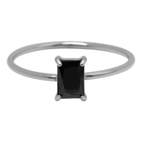 Charmin's Stahlring Rechteckiger Schwarzer Stein R1722 – Eleganter Stil