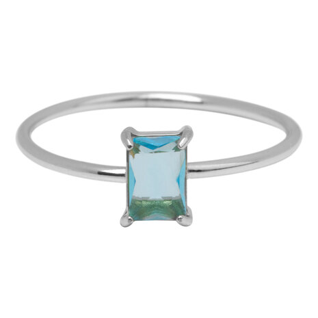 Charmin's Stahlring Rechteckiger Hellblauer Stein R1719 – Eisiger Glanz