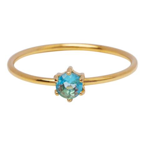 Charmin's Goldfarbener Ring mit rundem hellblauem Stein und Kristall R1709 – Sommerlicht