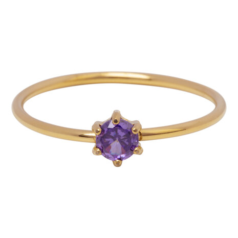 Charmin's Gold-Colored Ring Round Lilac Stone Crystal R1707 – Soft Gold Accent