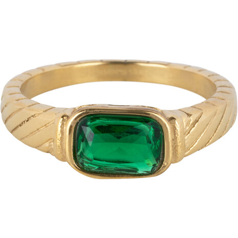 Charmin's Goudkleurige Ring met Groene Steen en Graveringen R1347&ndash; Vintage Eco