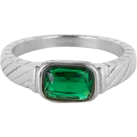 Charmin's Stalen Ring met Groene Steen en Graveringen R1346– Elegant Vintage
