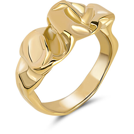Charmin's Goudkleurige Chunky Ring met Mooie Bewerkinkingen R1838 Smal en Elegant