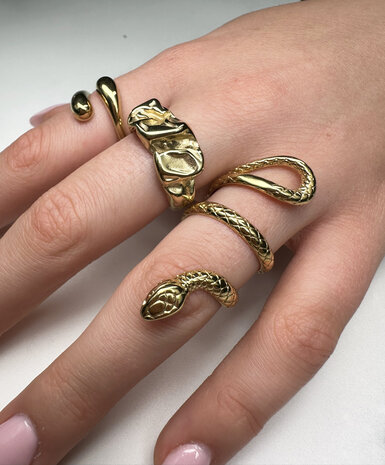 Charmin's Goudkleurige Chunky Ring met Mooie Bewerkinkingen R1838 Smal en Elegant