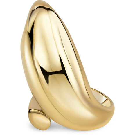 Charmin's Goudkleurige Chunky Ring van Staal met Open Uiteinden &ndash; &eacute;&eacute;n Klein Rond en &eacute;&eacute;n Grote Druppelvorm R1843.