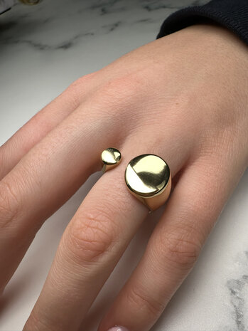 Charmin's Goudkleurige Chunky Ring met Open Platte Ronde Uiteinden Staal R1857 – Strak en Elegant
