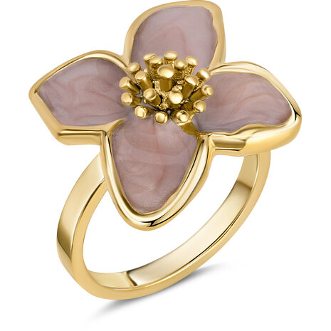 Charmin's Goudkleurige Chunky Ring met Roze Bloem R1835 &ndash; Trendy en Licht