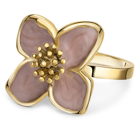 Charmin's Goudkleurige Chunky Ring met Roze Bloem R1835 &ndash; Trendy en Licht