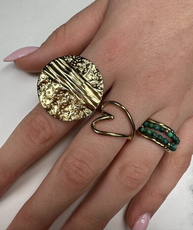 Charmin's Anxiety Ring Twee Rijen NaturalStones Malachite Beads Goudkleurig R1672