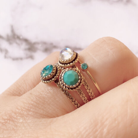 Charmin's Goudkleurige Ring Birthstone Juni Maansteen Parel Staal Iconic Vintage R1526