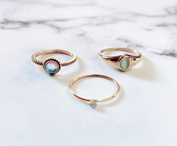 Charmin's Goudkleurige Ring Birthstone Juni Maansteen Parel Staal Iconic Vintage R1526