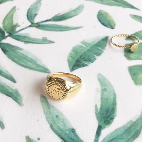 Charmin&rsquo;s goudkleurige stapelring R627 Twisted Historic Coin goldplated staal