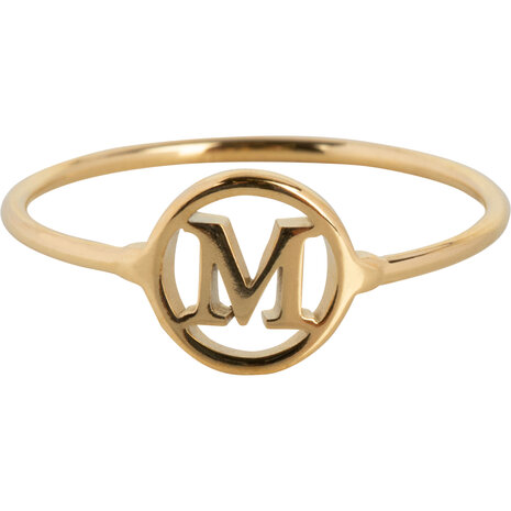 Charmin&rsquo;s initialen open ronde zegelring Goldplated R1121 Letter M