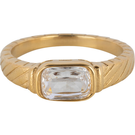 Charmin's Goudkleurige Ring met Kristal Steen en Graveringen R1351&ndash; Vintage Look