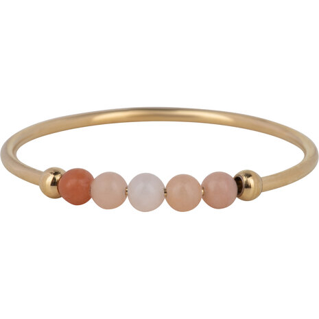 Charmin's Goukleurige Anxiety Ring Natural Stones Perzik Maansteen Beads Staal R1197