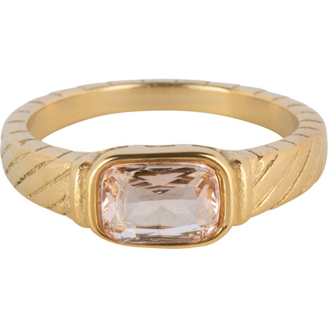 Charmin's Goudkleurige Ring met Kristal Rose Steen en Graveringen R1353&ndash; Vintage Look
