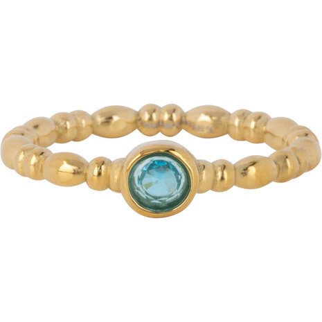 Charmin's Goudkleurige Ring met Lichtblauw Rond Steentje R1510 &ndash; Speels en Elegant