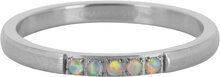 Charmin&rsquo;s Memoire Ring R1135 5 Steentjes Wit-Blauwige Opaal Staal
