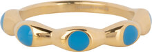 Charmin&#039;s Goudkleurig Ring Met Blauwe Ronde Emaille Bollen Staal R1500