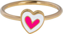 KIDZ Children&#039;s Ring Gold-Colored Steel with Enamel Pink White Heart KR177 - Sweet and Sparkling