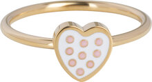 Bague enfant KIDZ en acier dor&eacute; avec c&oelig;ur et pois roses doux KR167 &ndash; Douce et r&ecirc;veuse