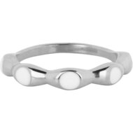 Charmin&#039;s Zilverkleurig Ring Met Witte Ronde Emaille Bollen Staal R1491