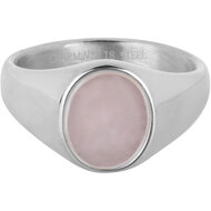 Charmin&#039;s Zegelring met Platte Ovale Licht-roze Rozenkwarts Edelsteen Staal R1481