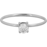 Charmin&rsquo;s Klassieke Solitair 1mm Ring Witte Steen Staal R1422