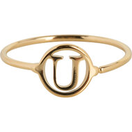 Charmin&rsquo;s initialen open ronde zegelring Goldplated R1121 Letter U