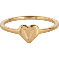 Charmin&rsquo;s initialen zegelring hartje Goldplated R1015-V Letter V