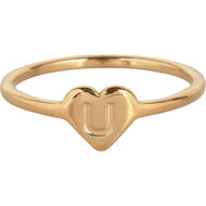 Charmin&rsquo;s initialen zegelring hartje Goldplated R1015-U Letter U 