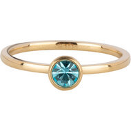 Charmin&#039;s Goudkleurige Ring Birthstone Maart LichtBlauwe Kristal Staal Iconic R1596