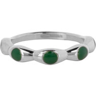 Charmin&#039;s Zilverkleurig Ring Met Donker Groene Ronde Emaille Bollen Staal R1497