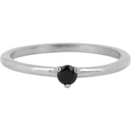 Charmin&rsquo;s Driehoek Solitair Ring Zwarte Steen Staal R1298