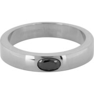 Charmin&rsquo;s Ring Brede Band Ovale Zwarte Steen Staal R1224