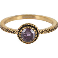Charmin&#039;s Goudkleurige Ring Birthstone Februari Paars Lila Kristal Staal Iconic Vintage R1093