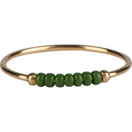 R0988 Anxiety Ring Palm Olivegreen Beads Goldplated 