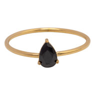 Charmin's Goudkleurige Ring met Druppelvormig Zwart Kristal Steentje R1752 &ndash; Statement Style 