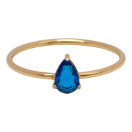 Charmin's Goudkleurige Ring met Druppelvormig Donker Blauw Kristal Steentje R1748 &ndash; Nachtelijke Glans 