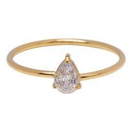 Charmin's Goudkleurige Ring met Druppelvormig Wit Kristal Steentje R1743 &ndash; Tijdloze Elegantie 
