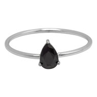 Charmin's Stalen Ring met Druppelvormig Zwart Kristal Steentje R1742 &ndash; Mysterieus Chic 